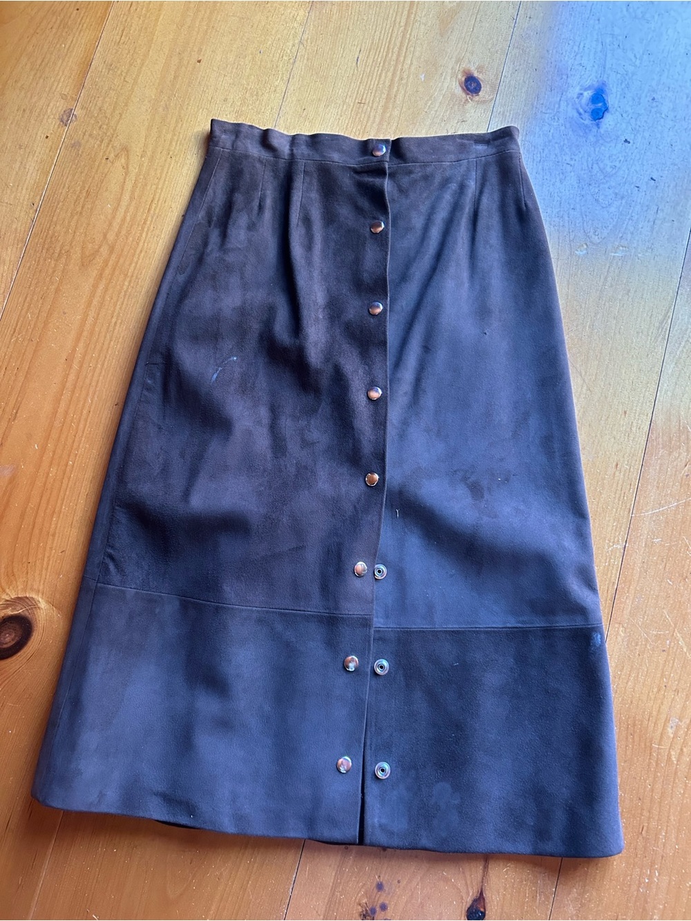 Vintage Brown Button-Front Suede Midi Skirt